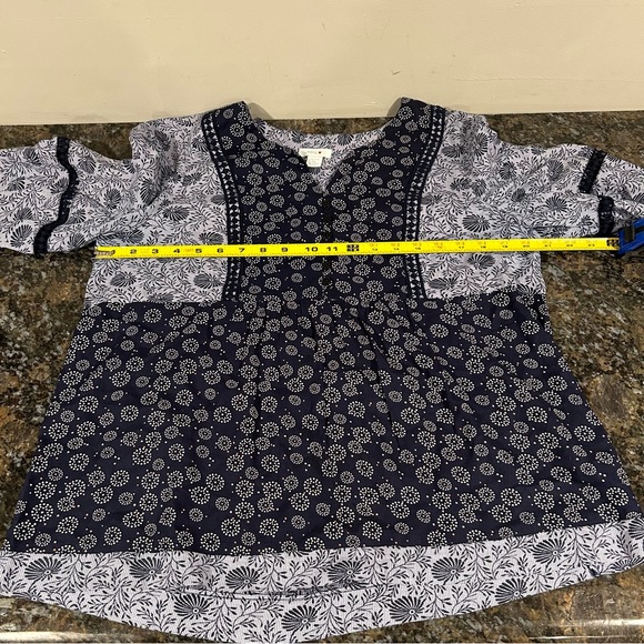 Intro Light Blue Navy Blue Calico Southern Print Boho Peasant Top Petite Large - Picture 3 of 5